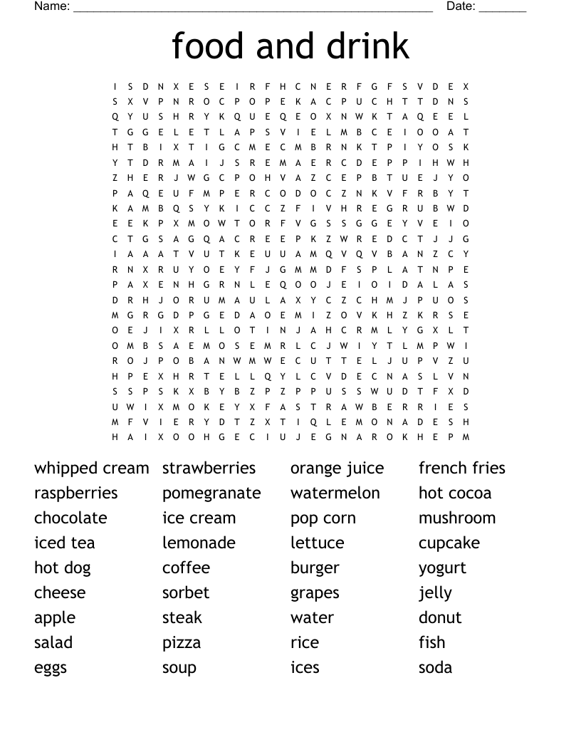 food and drink Word Search