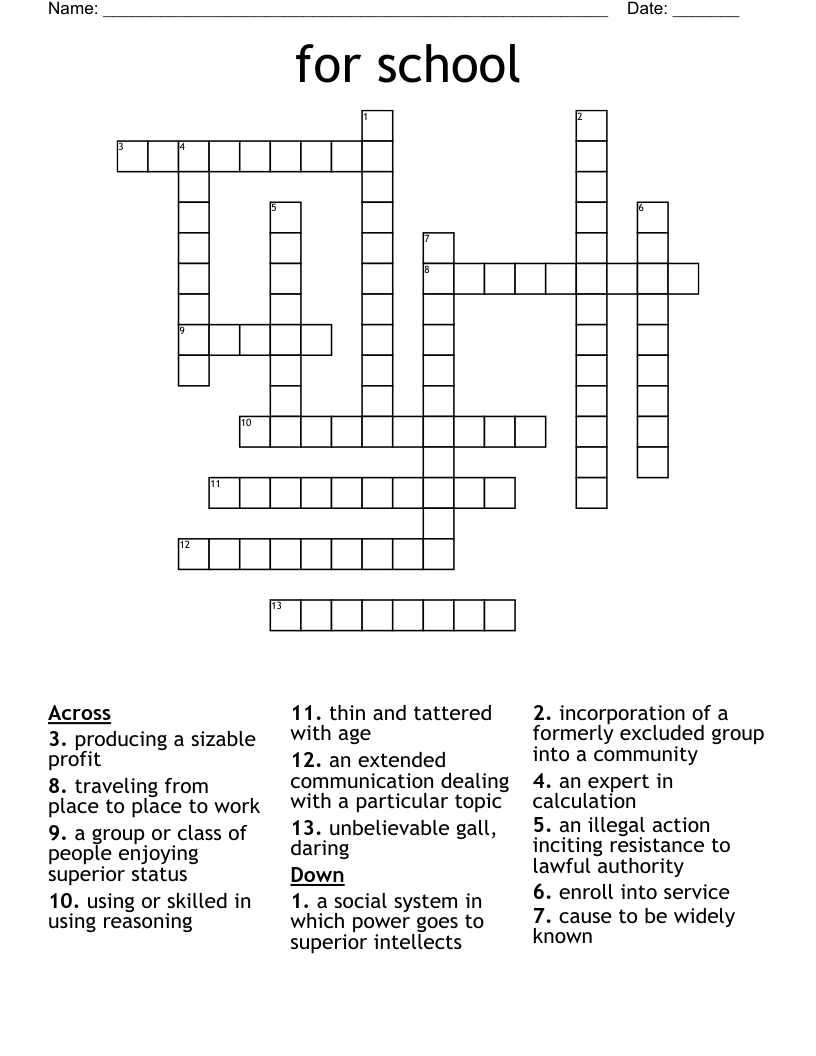 for school Crossword