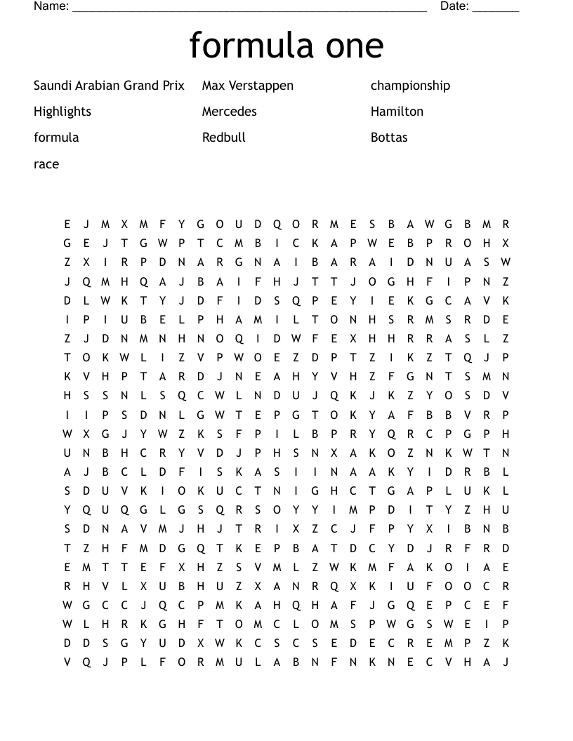 formula one  Word Search