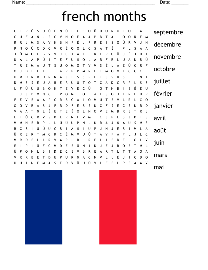 french months Word Search
