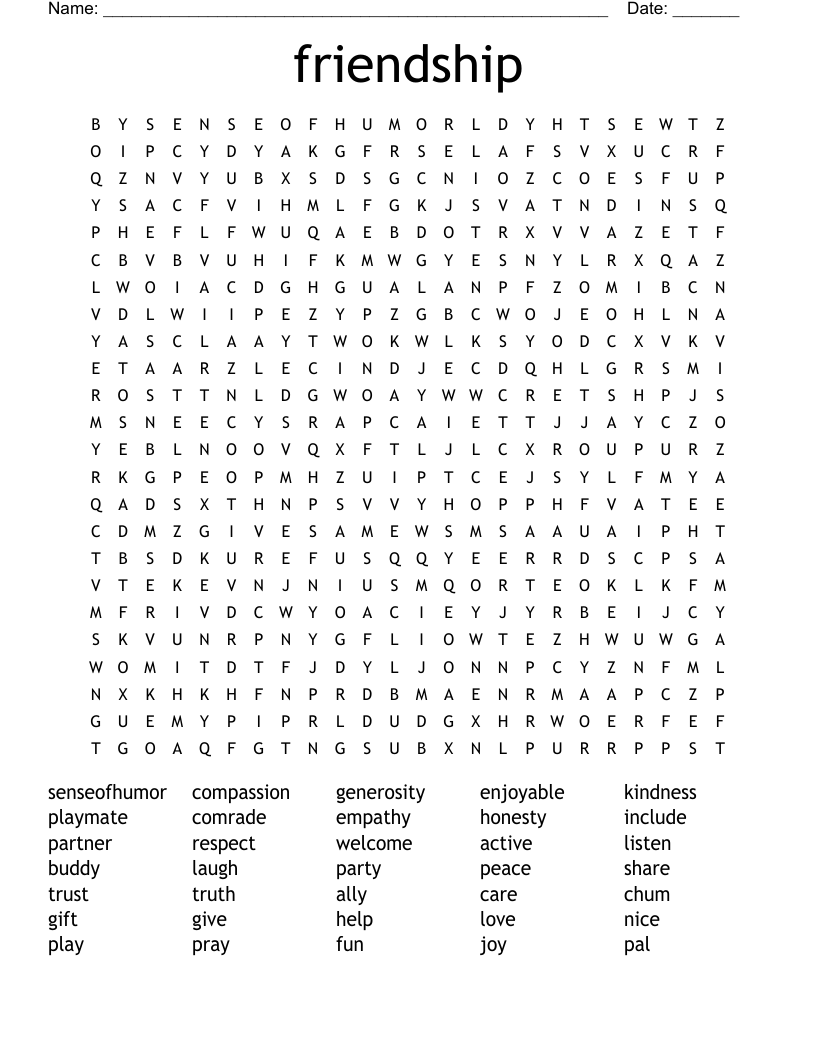friendship Word Search