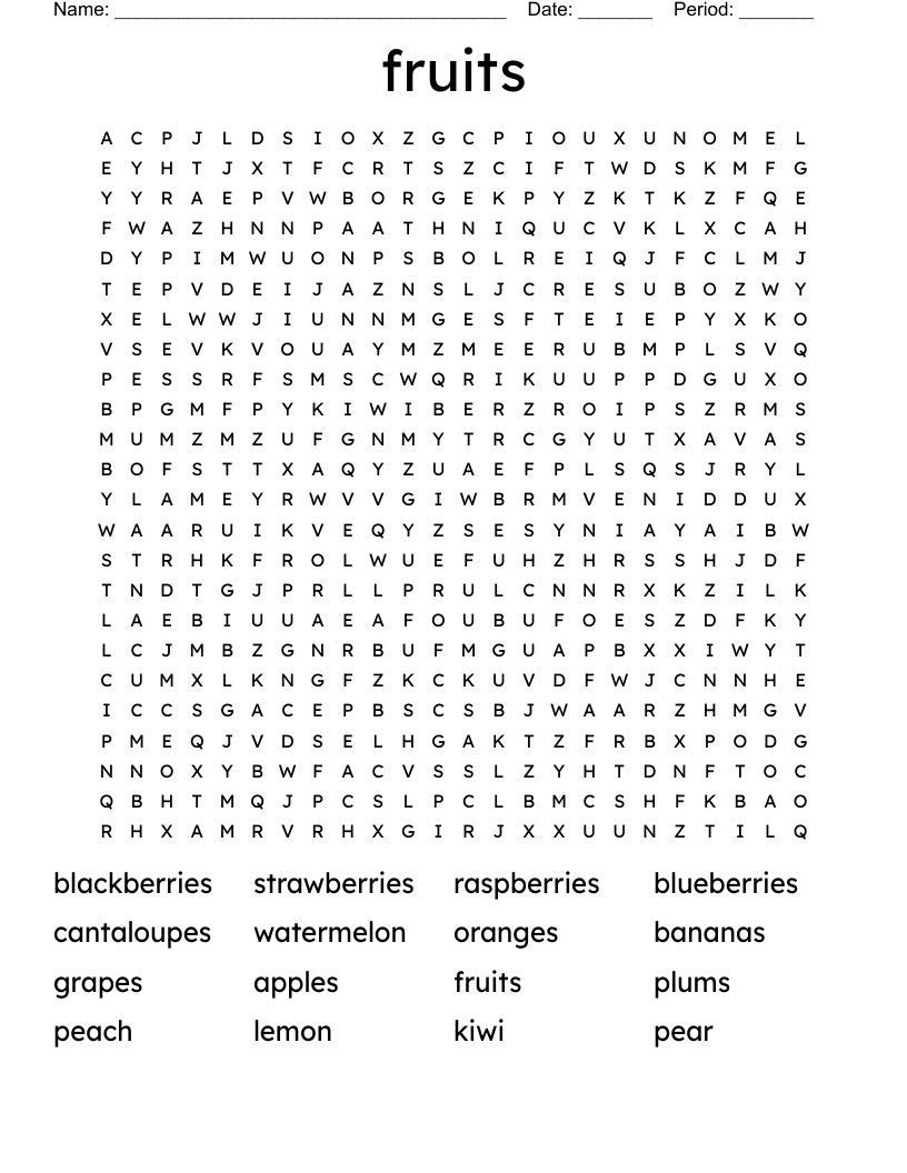 fruits Word Search