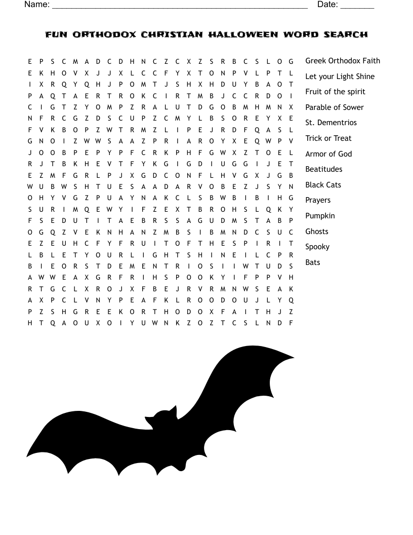 fun orthodox christian halloween word search 