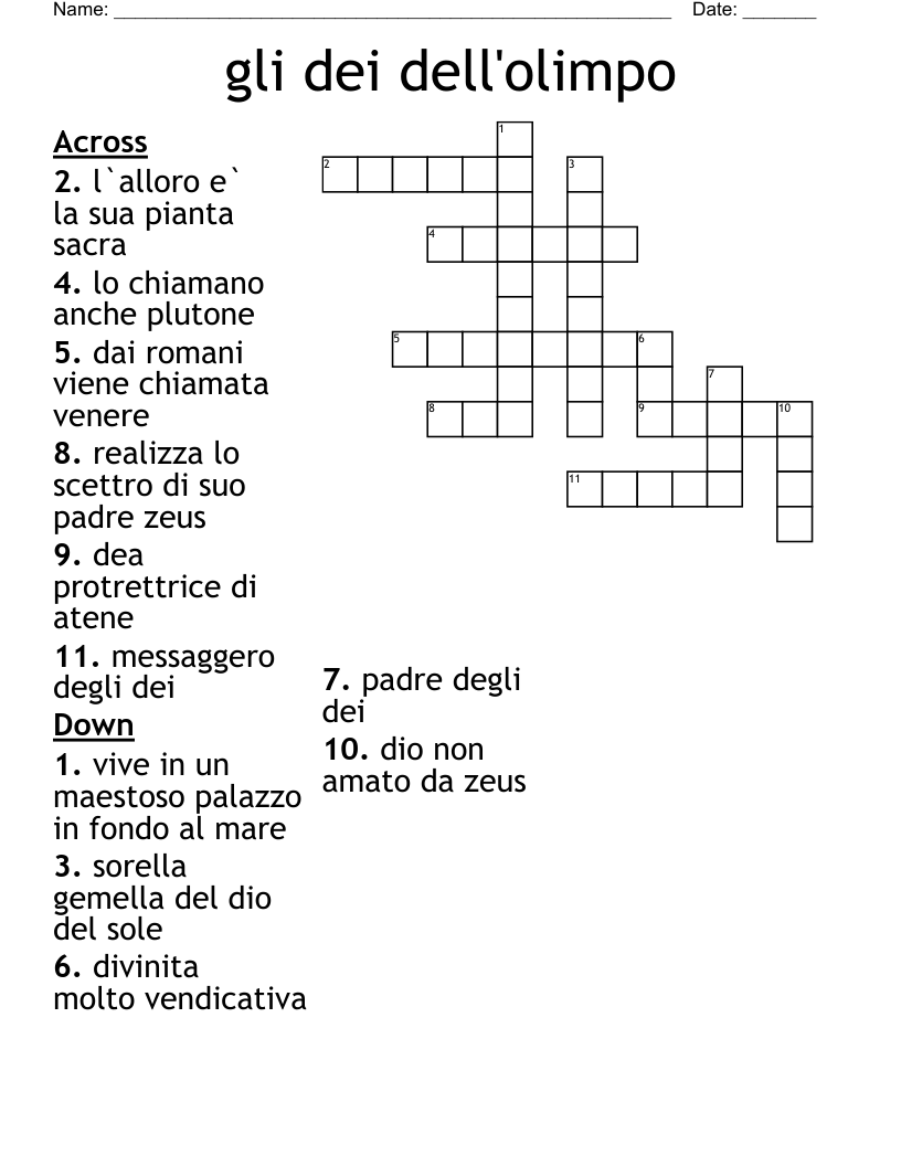 gli dei dell'olimpo Crossword