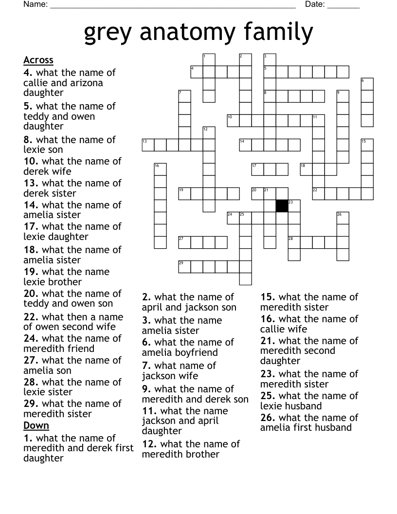 grey anatomy family Crossword