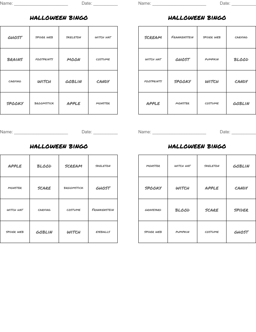 halloween bingo