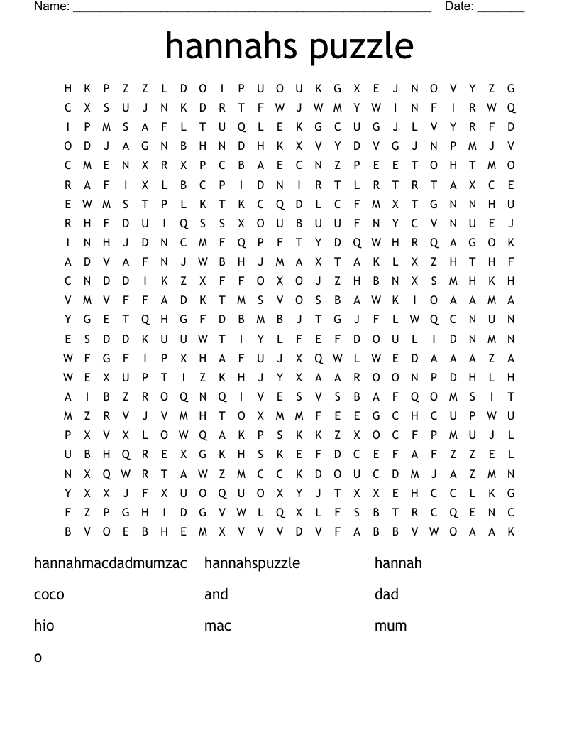hannahs puzzle Word Search