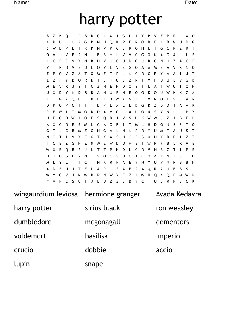 harry potter Word Search