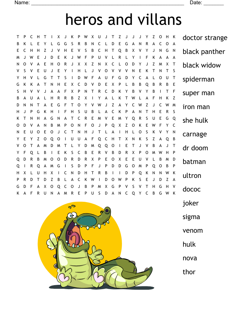 heros and villans Word Search