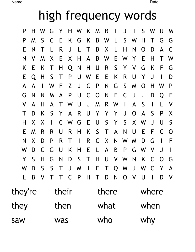 high frequency words Word Search