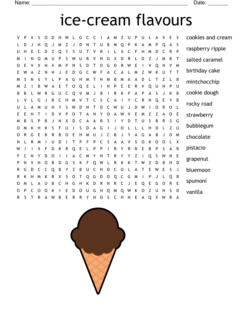 ice-cream flavours Word Search