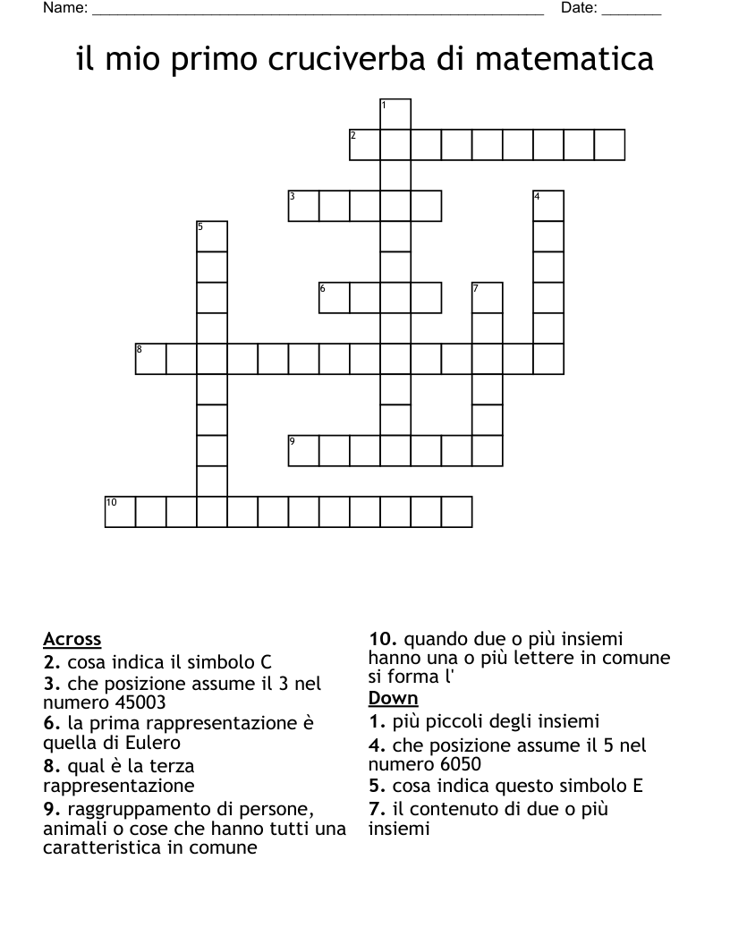 il mio primo cruciverba di matematica Crossword