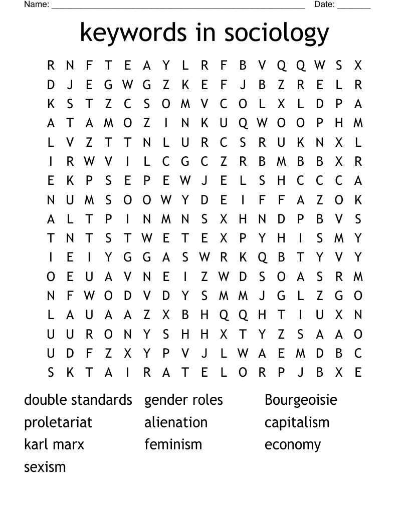 keywords in sociology Word Search