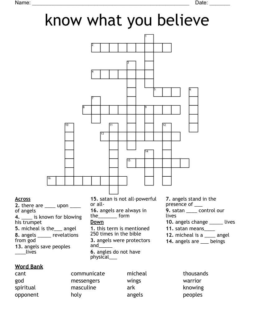 know what you believe Crossword