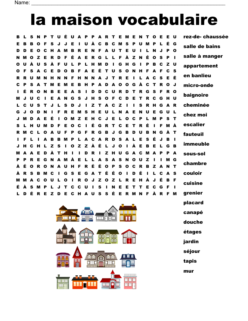 la maison vocabulaire Word Search
