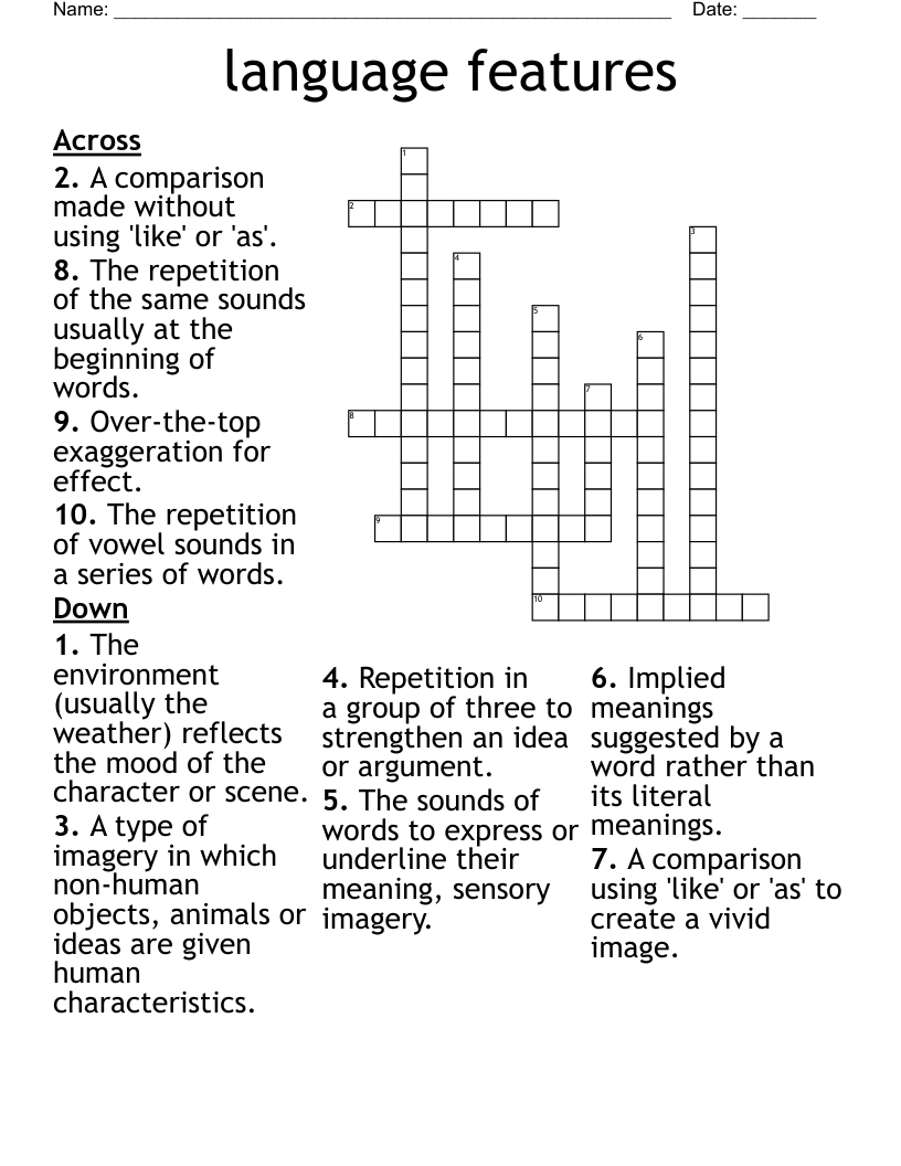 language features Crossword