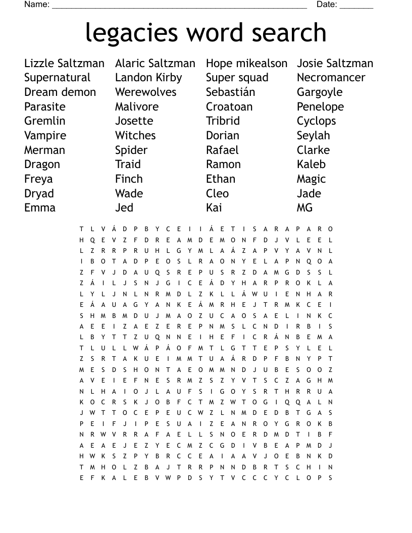 legacies word search 