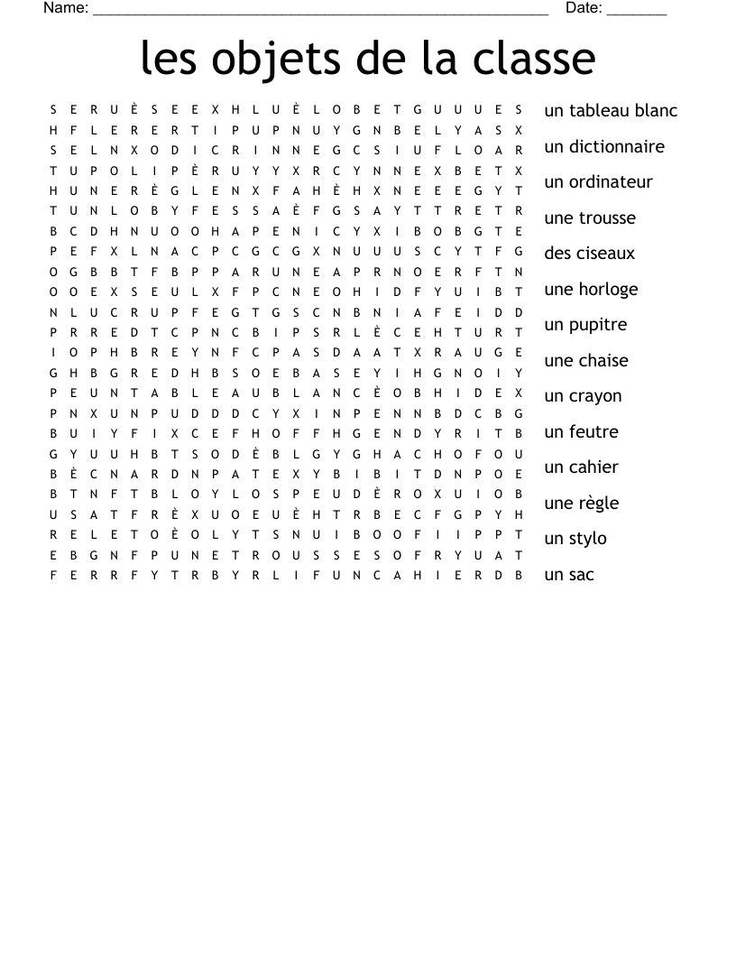 les objets de la classe  Word Search