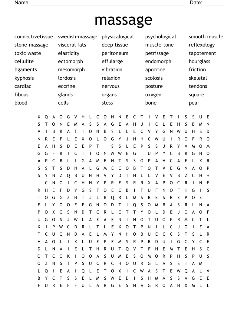 massage Word Search