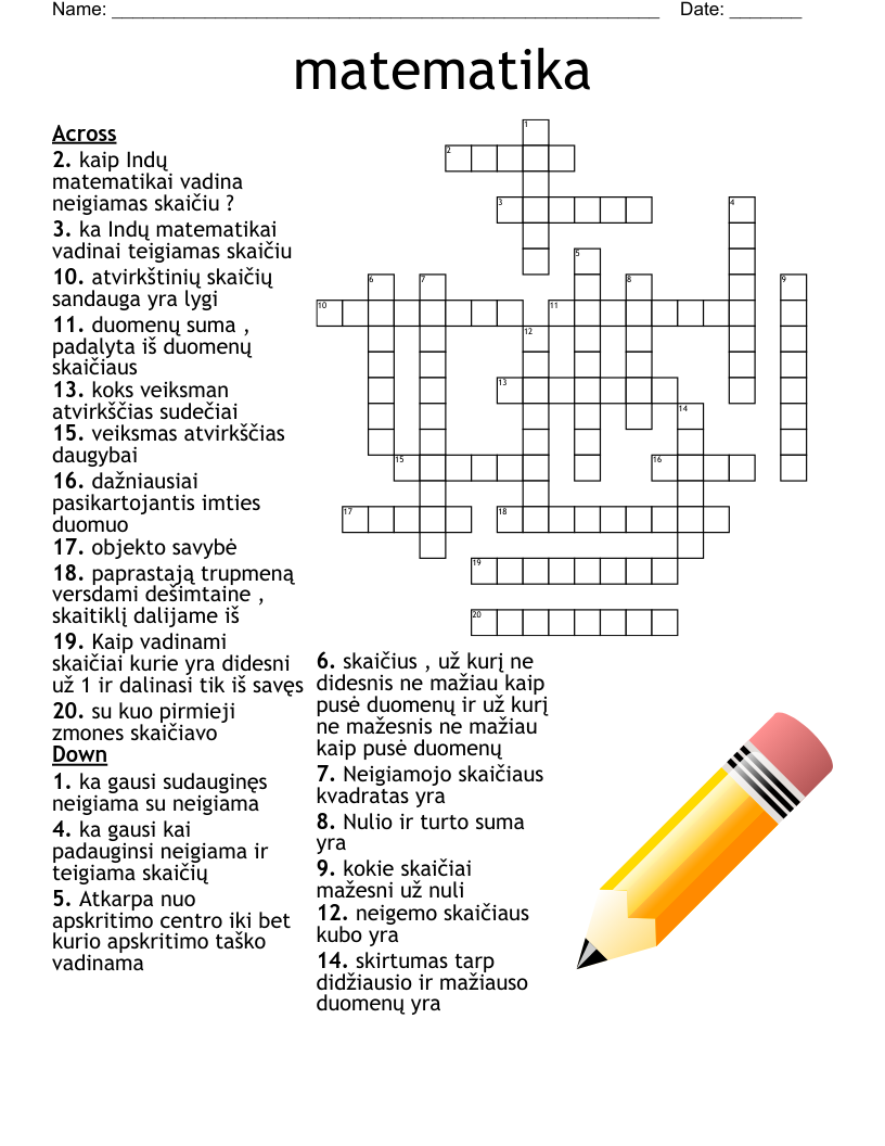 matematika Crossword