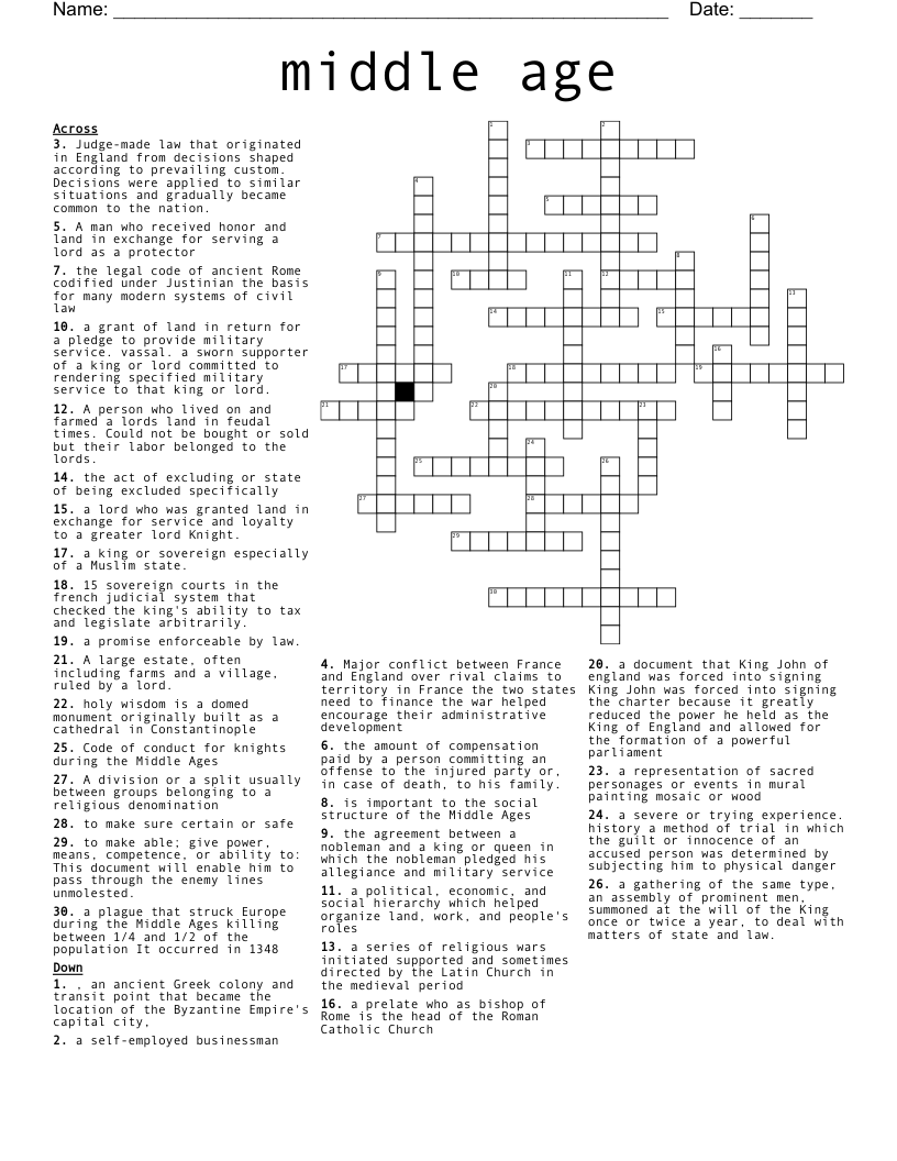 middle age  Crossword