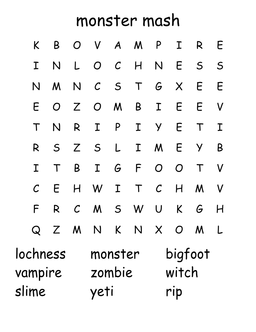 monster mash Word Search
