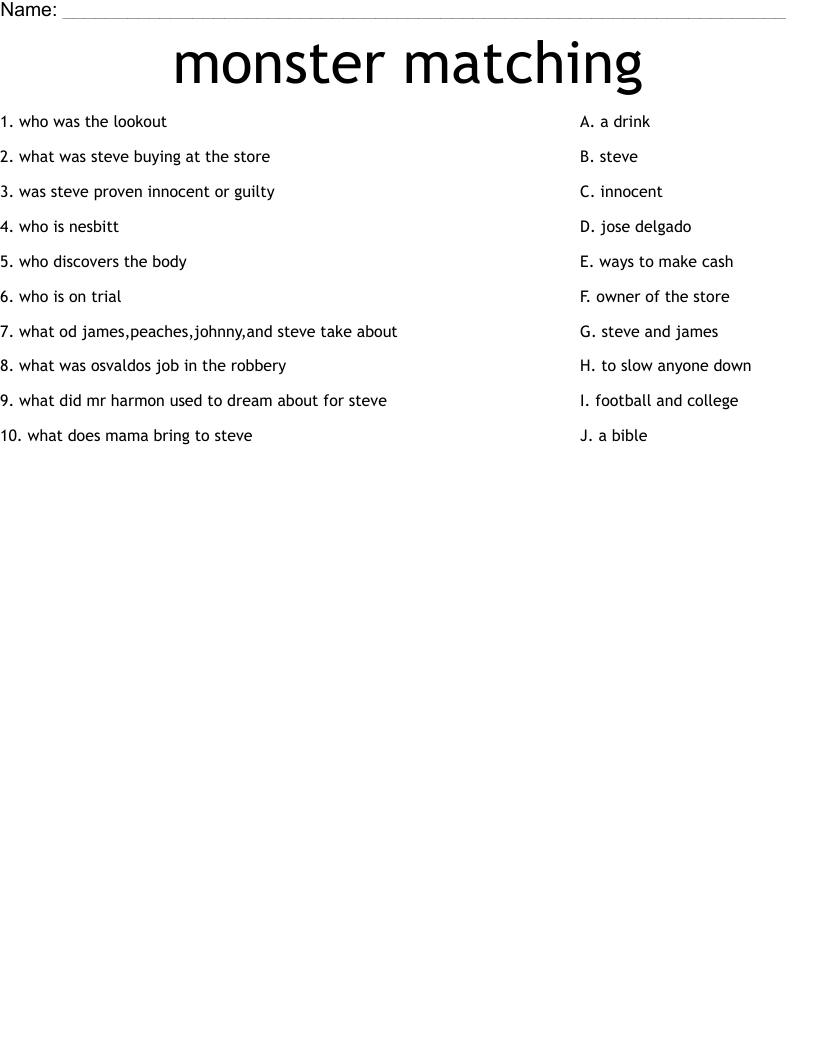 monster matching Worksheet