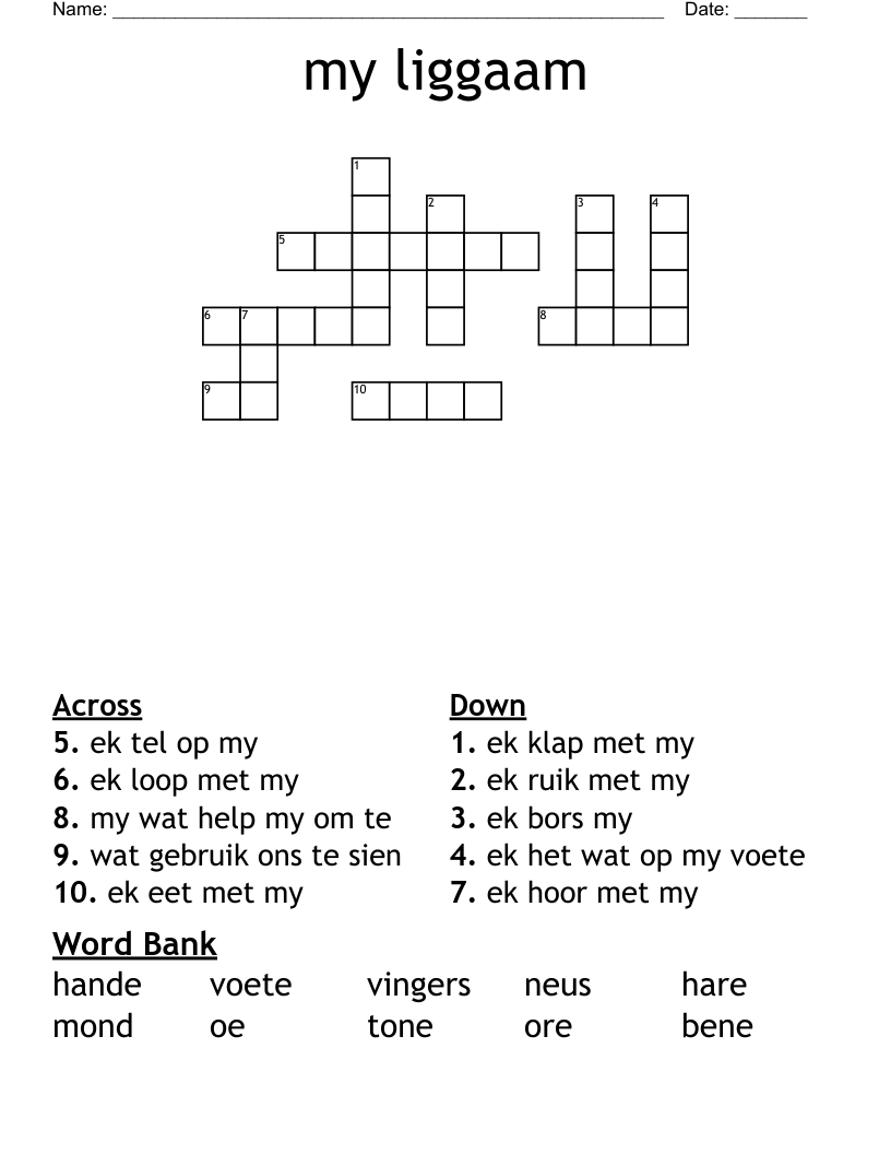 my liggaam Crossword