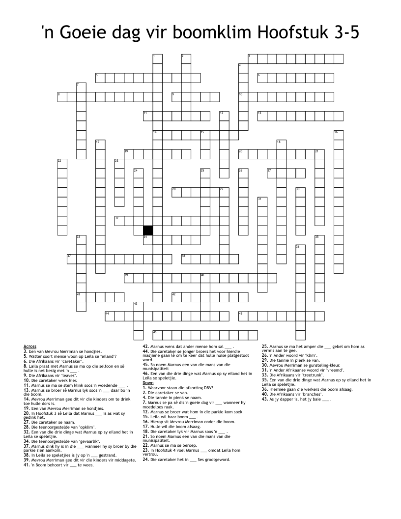 'n Goeie dag vir boomklim Hoofstuk 3-5 Crossword