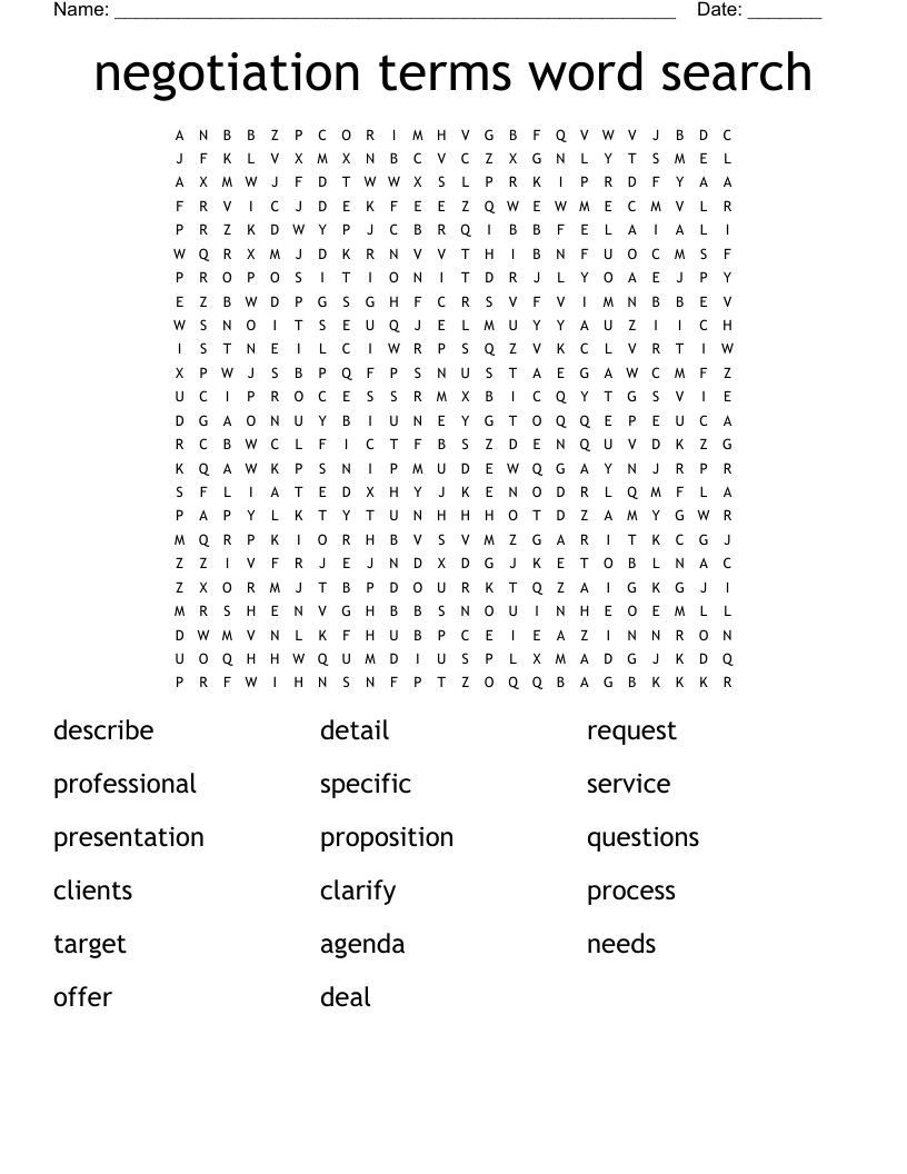 negotiation terms word search