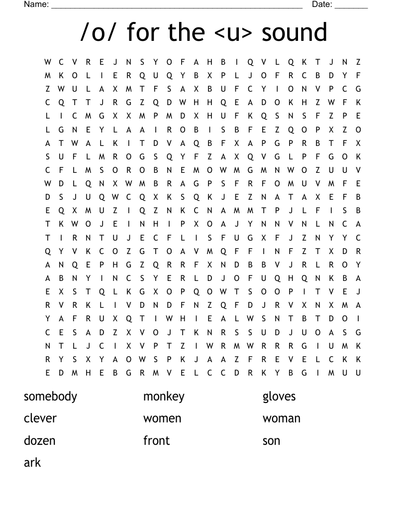 /o/ for the <u> sound Word Search