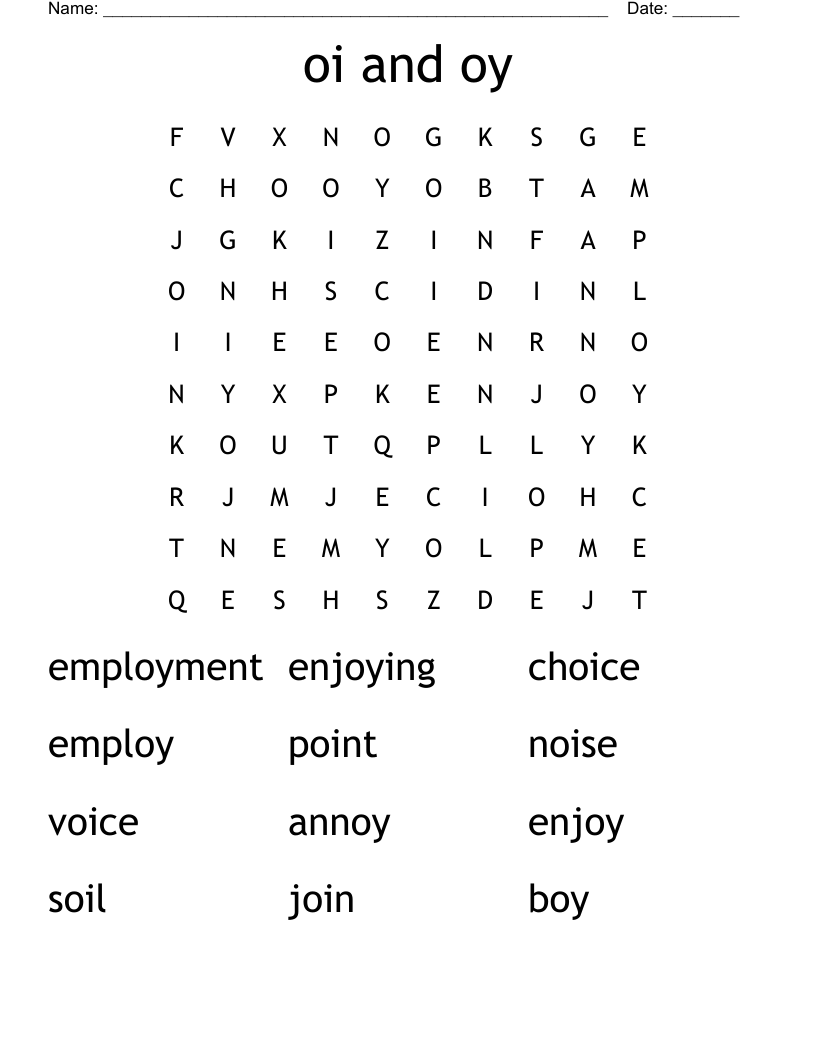 oi and oy Word Search