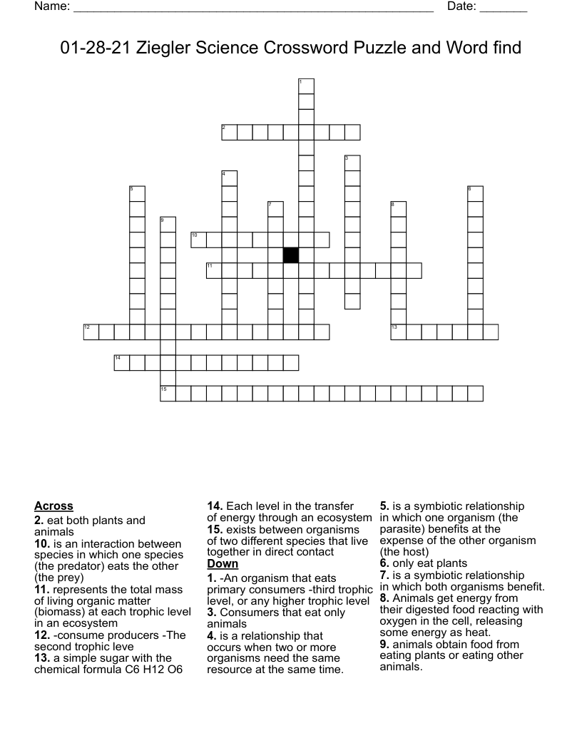 01-28-21 Ziegler Science Crossword Puzzle and Word find