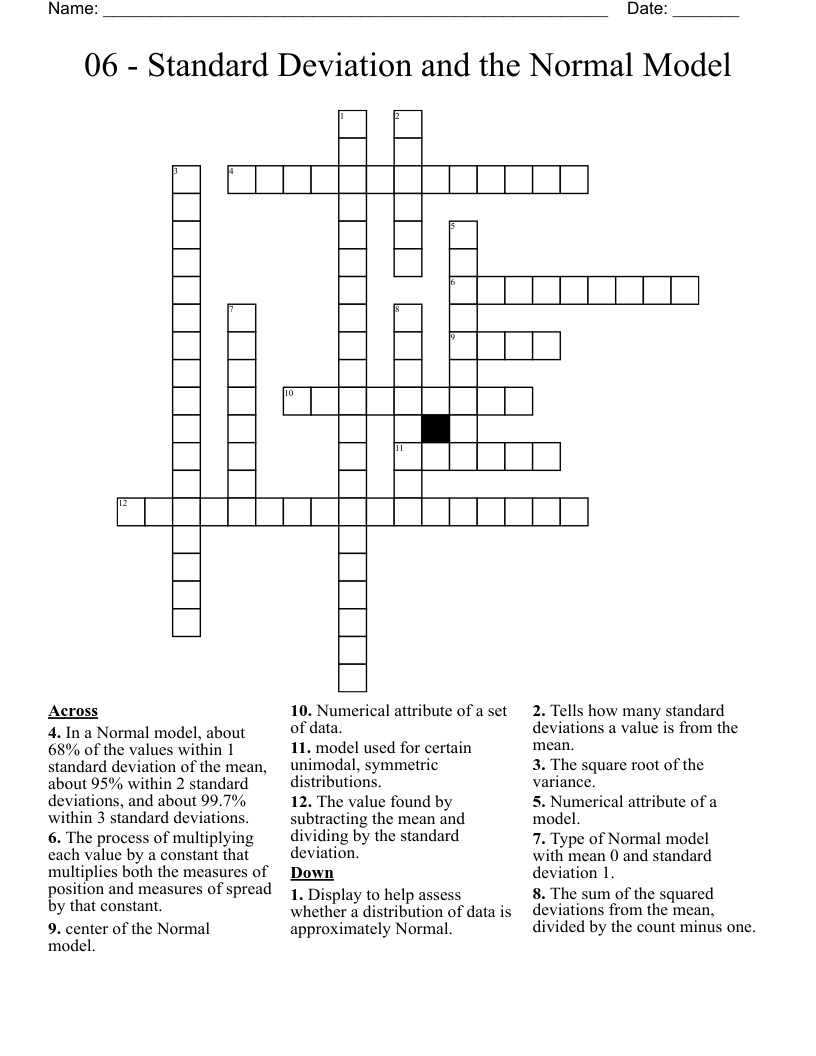 06 - Standard Deviation and the Normal Model Crossword