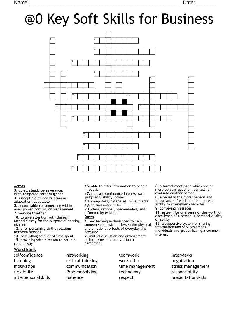 @0 Key Soft Skills for Business Crossword