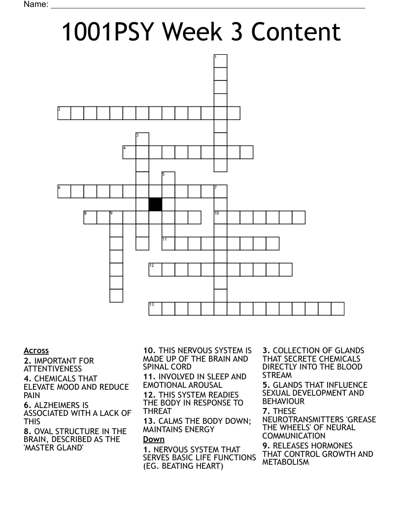 1001PSY Week 3 Content Crossword