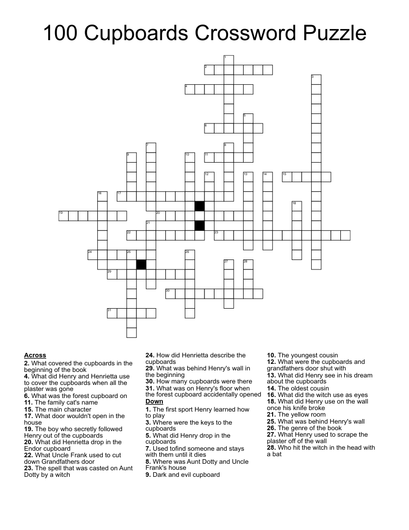 100 Cupboards Crossword Puzzle