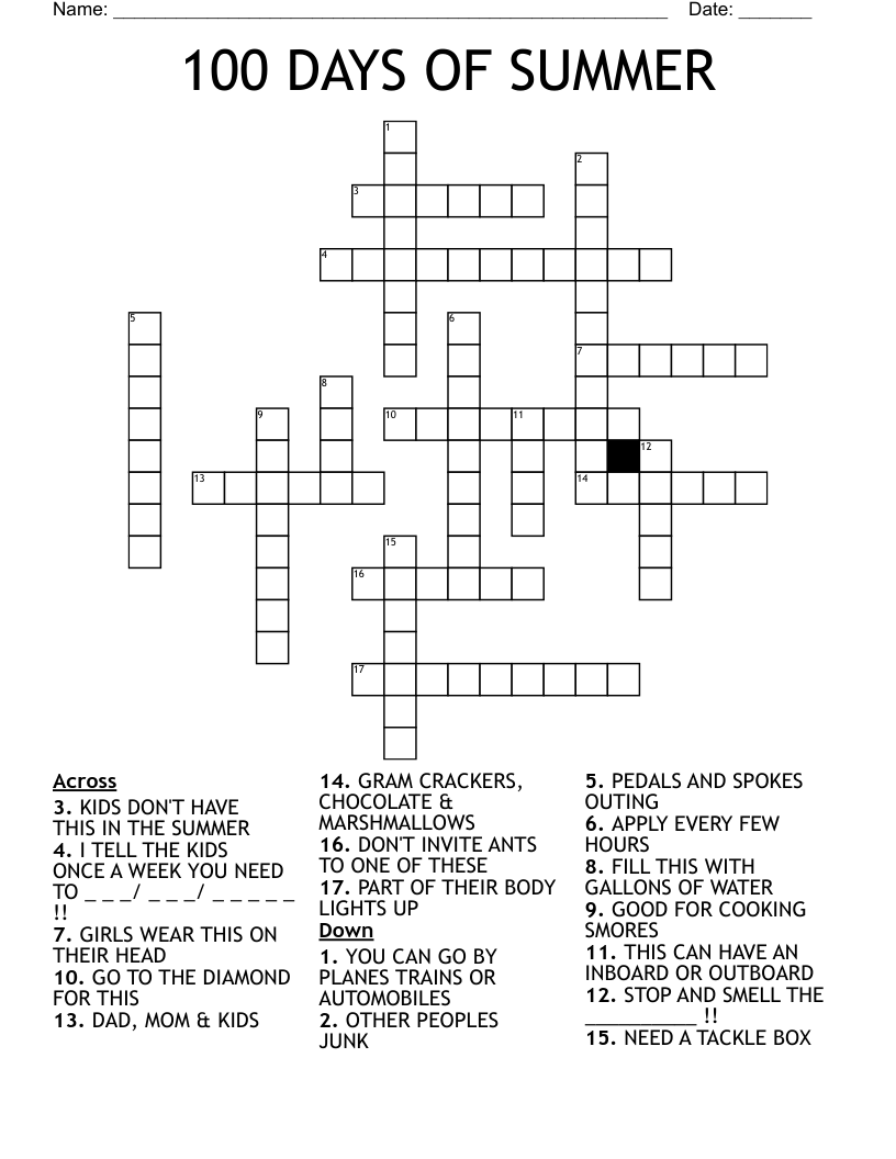 100 DAYS OF SUMMER Crossword