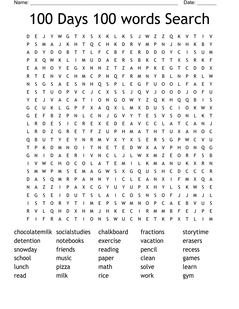 100 Days 100 words Search Word Search