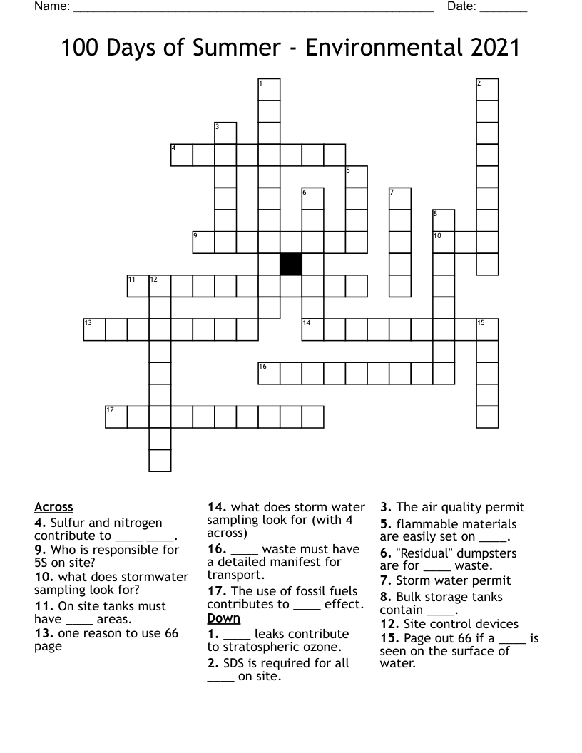 100 Days of Summer - Environmental 2021 Crossword