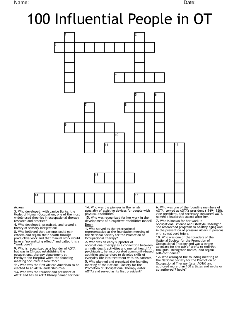 100 Influential People in OT  Crossword