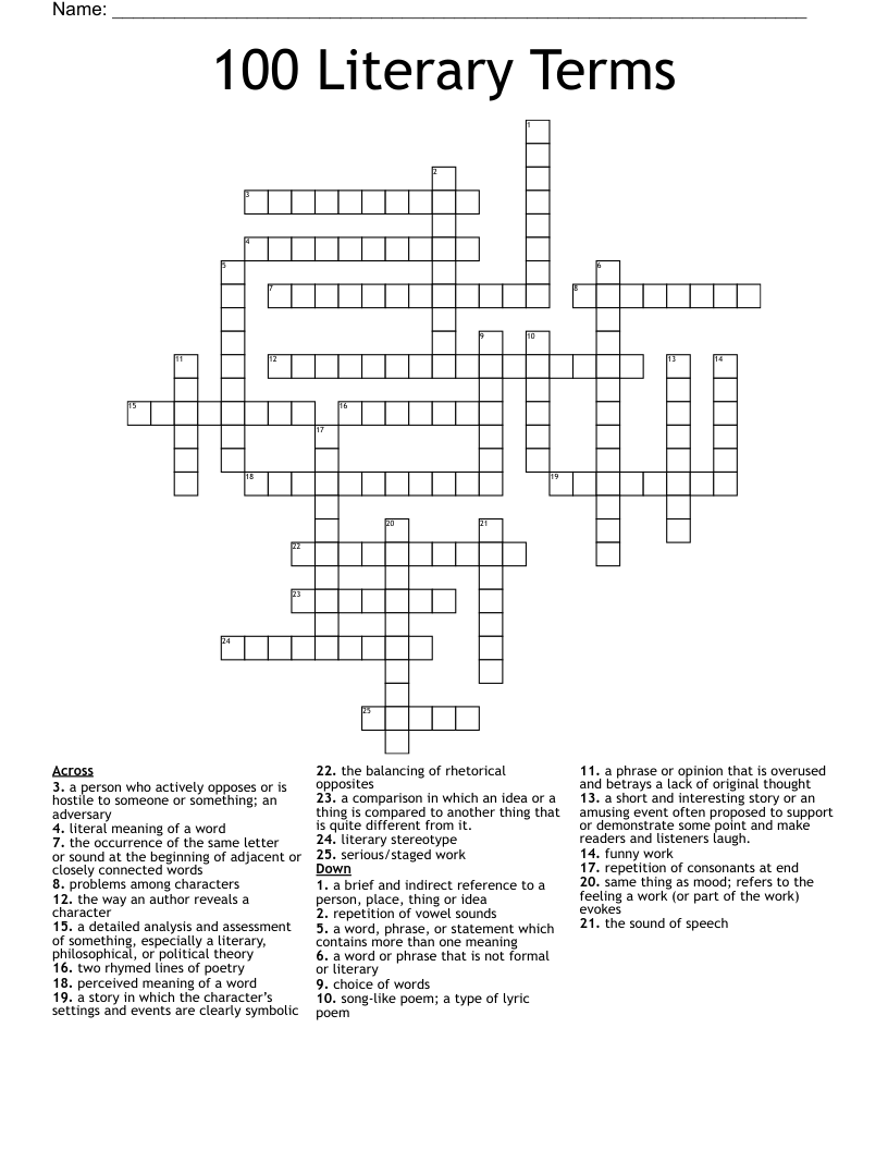 100 Literary Terms Crossword