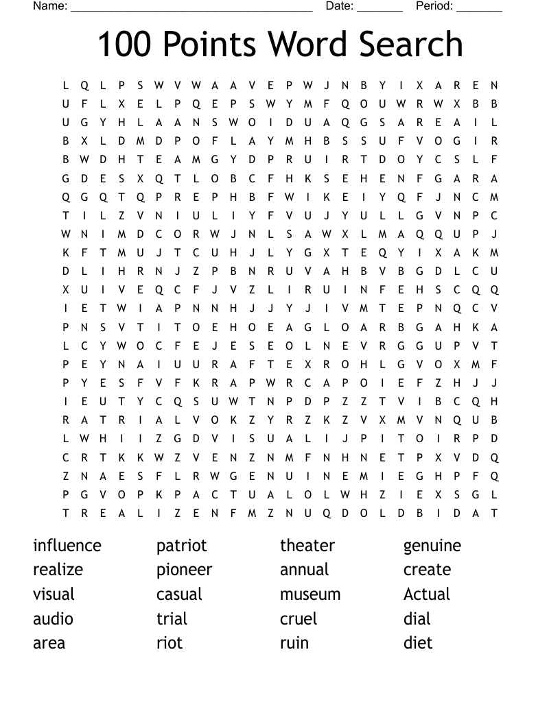 100 Points Word Search