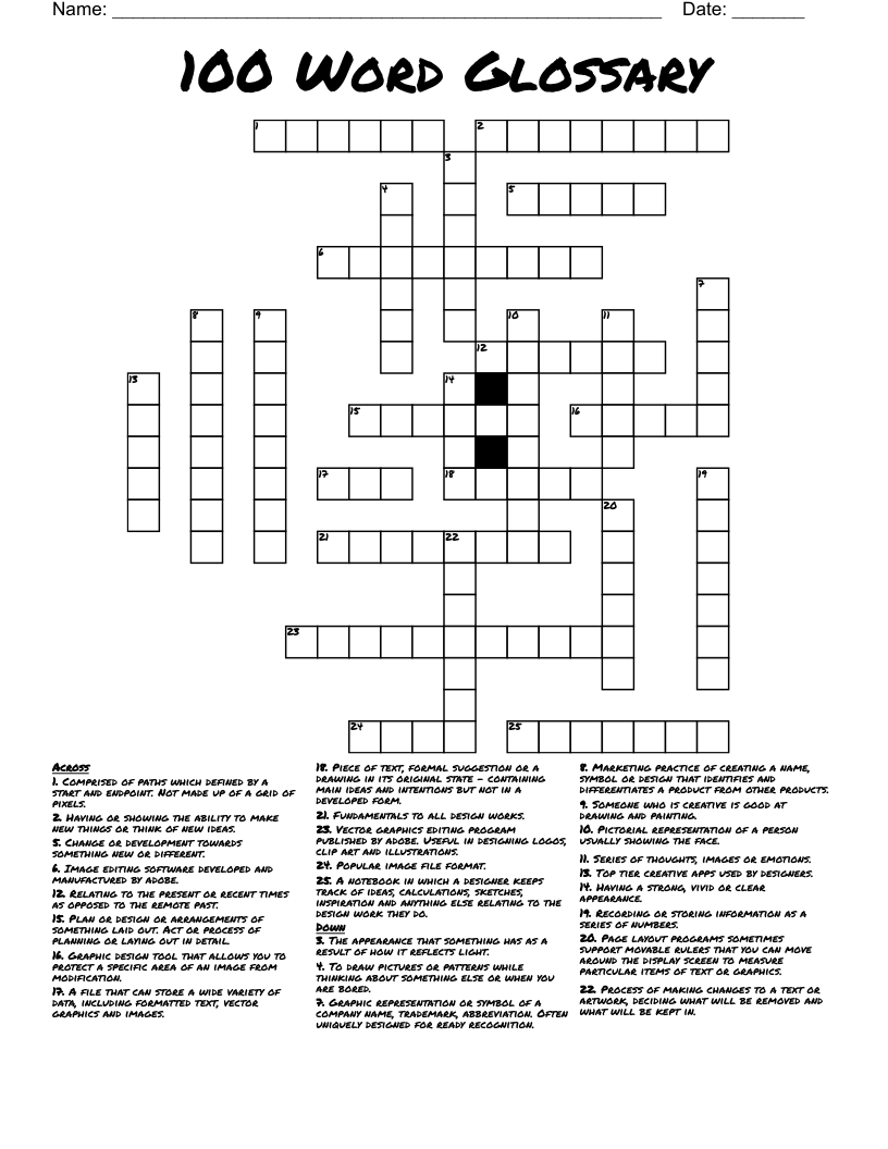 100 Word Glossary Crossword