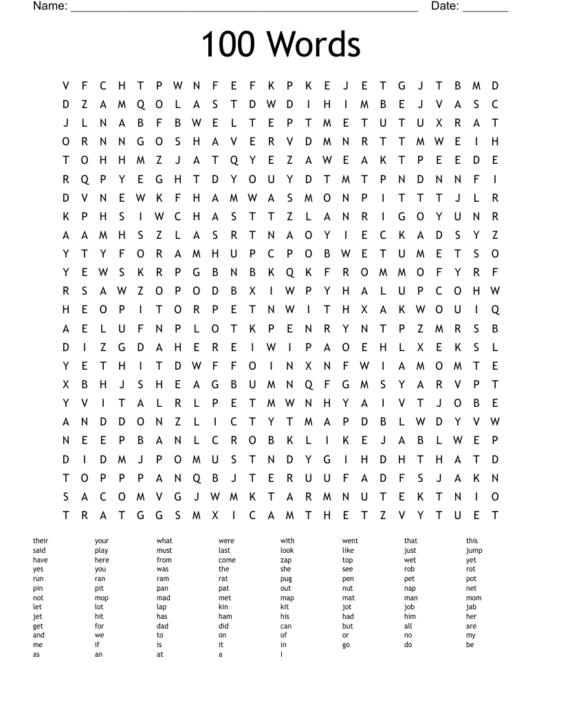 100 Words Word Search