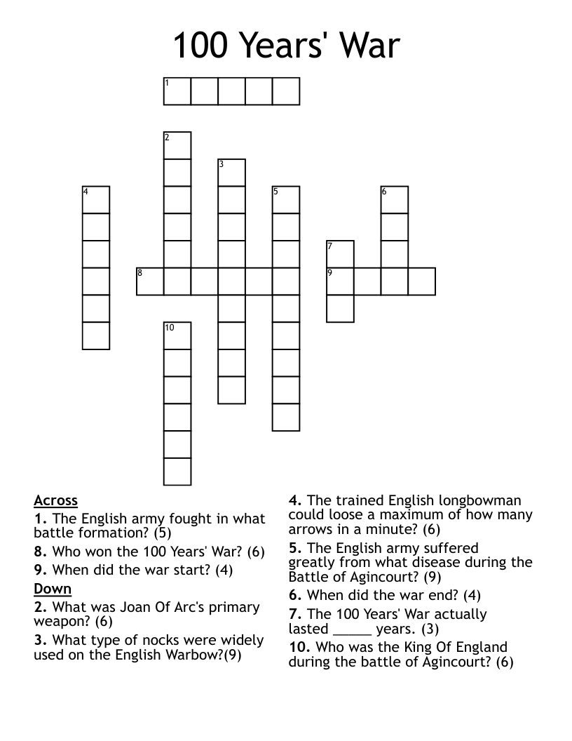 100 Years' War Crossword