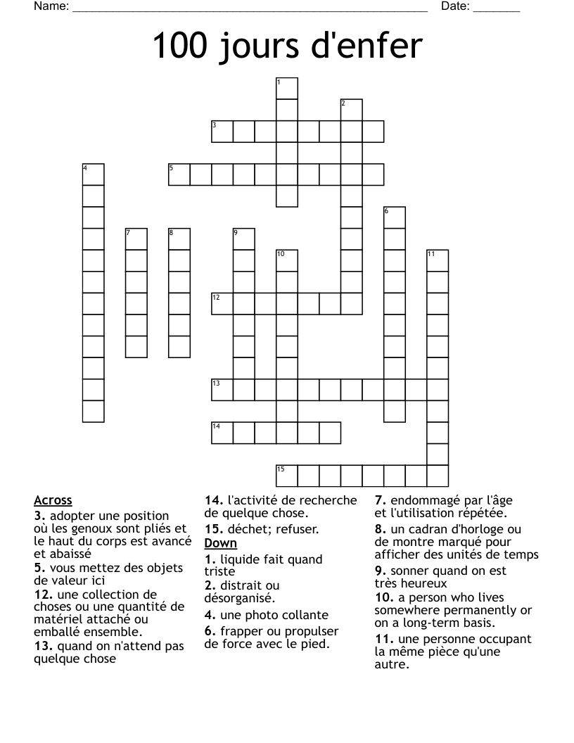 100 jours d'enfer Crossword