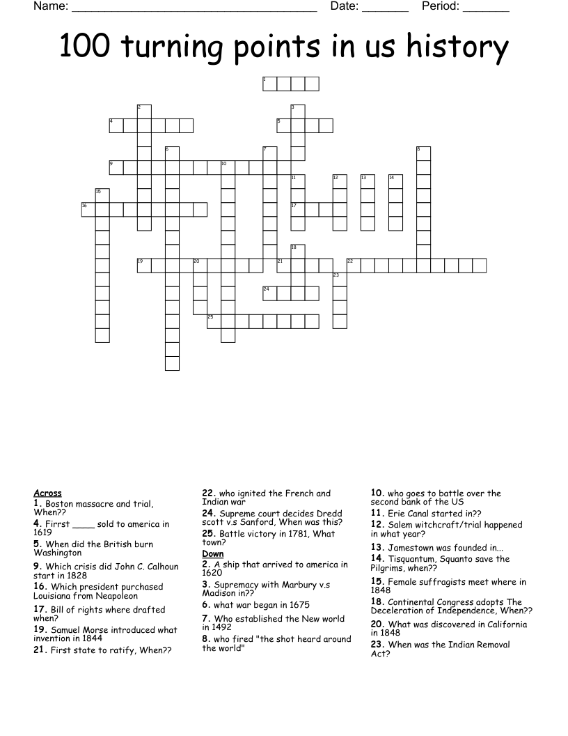 100 turning points in us history Crossword