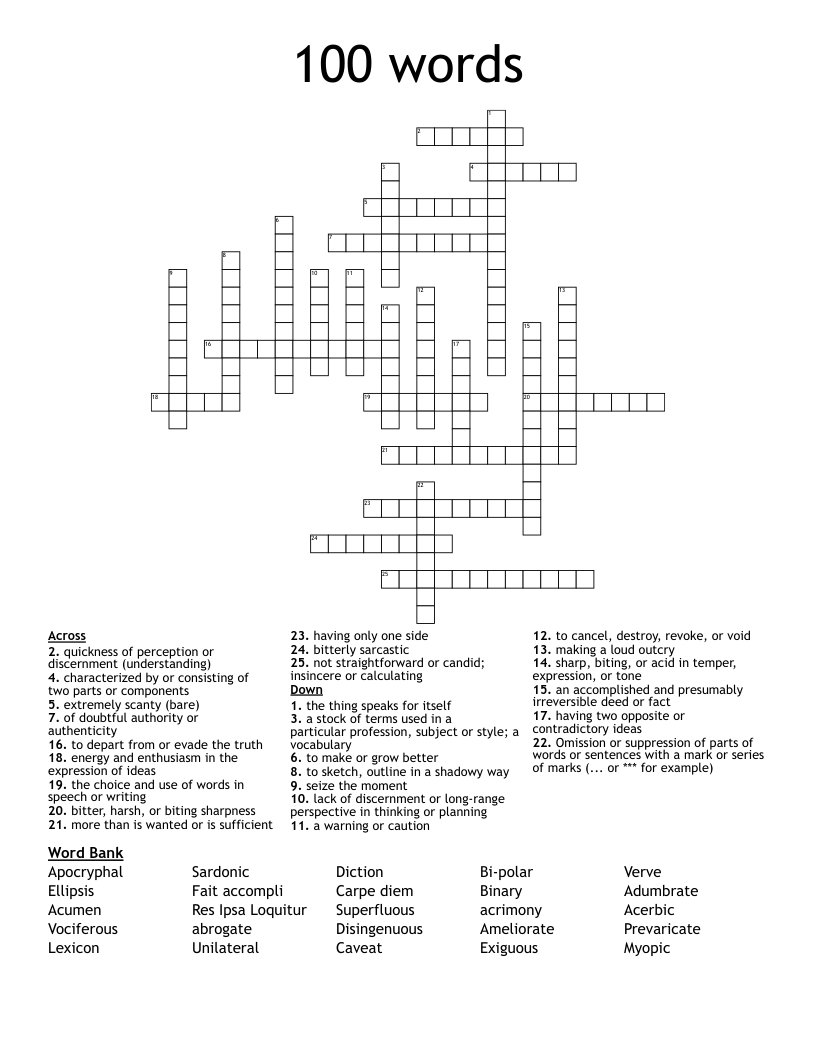 100 words  Crossword