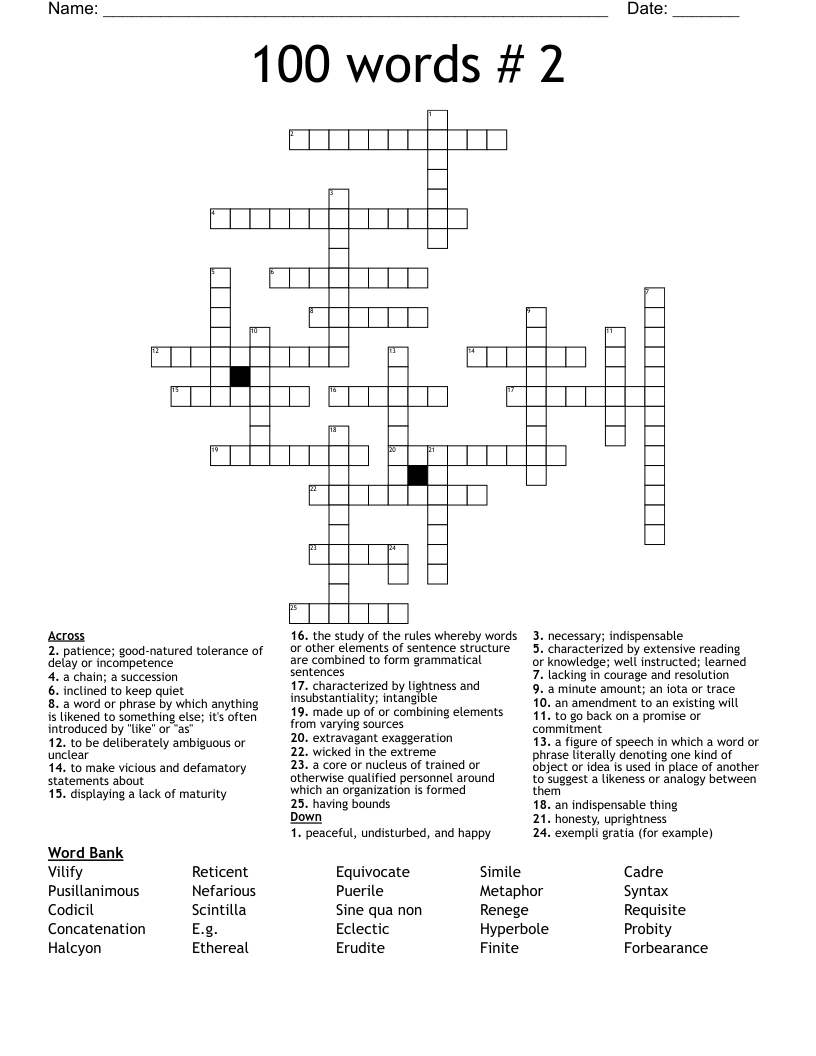100 words # 2 Crossword